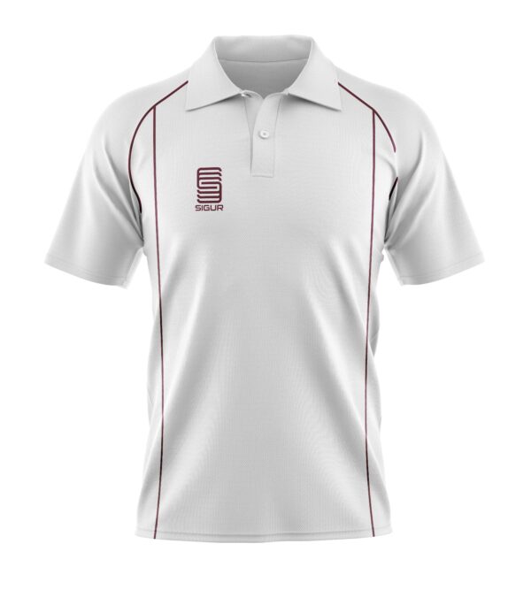 Cricket Whites Shirt Maroon Pipine